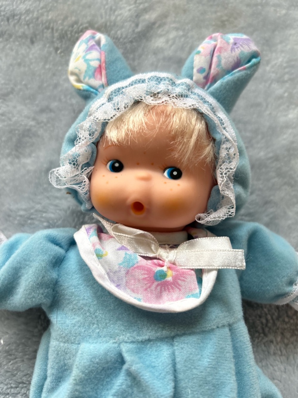 Toy O Rama Baby Doll Blue Rabbit Bunny Costume Vintage Blonde hair thumb sucking